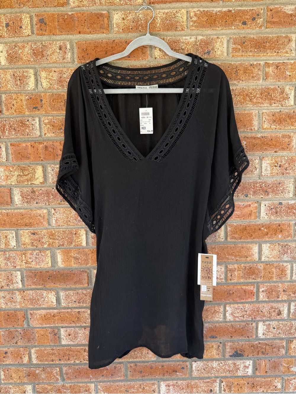 raya sun Black Crochet-Trim V-Neck Swim Coverup